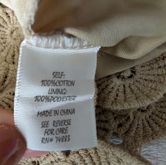 Boho Coastal Tan Beige Crochet Lace Medallion Sleeveless Tank Top Blouse XS - Picture 4 of 11